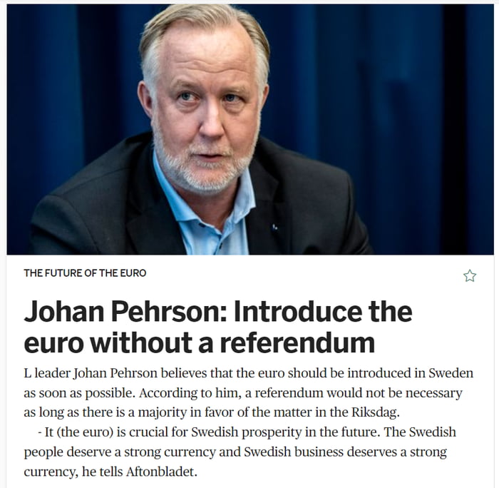 Swedish Liberals Preparing To Abolish Swedish Krona And Adopt Euro To 