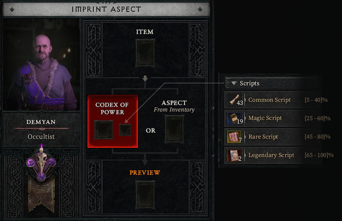 Suggestion: materials to improve the stats on your imprinted aspects ...