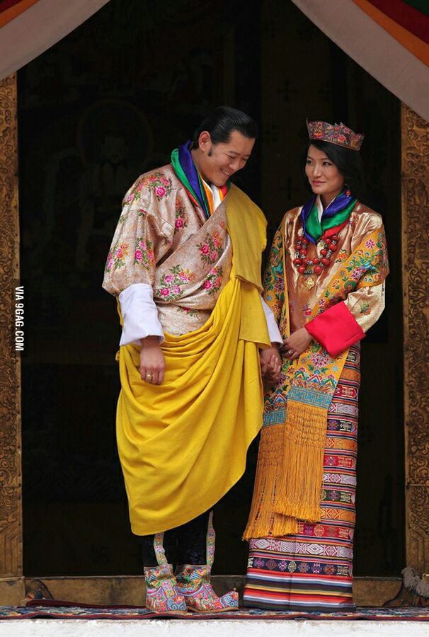 Our beautiful king and queen in our national dress Gho and kira. During the royal wedding. Bhutan 9GAG