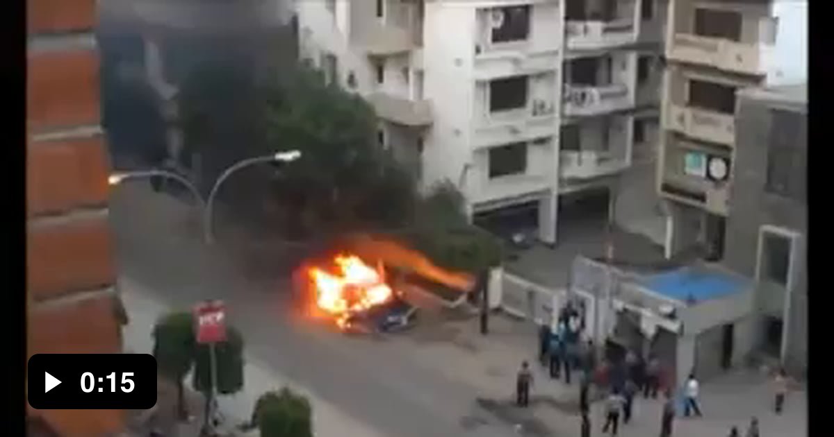 The fuel tank explodes in a car that was torched in the street 9GAG