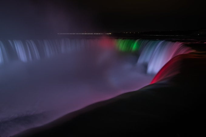 Niagara Falls was illuminated in green, white and red, for 22 minutes ...