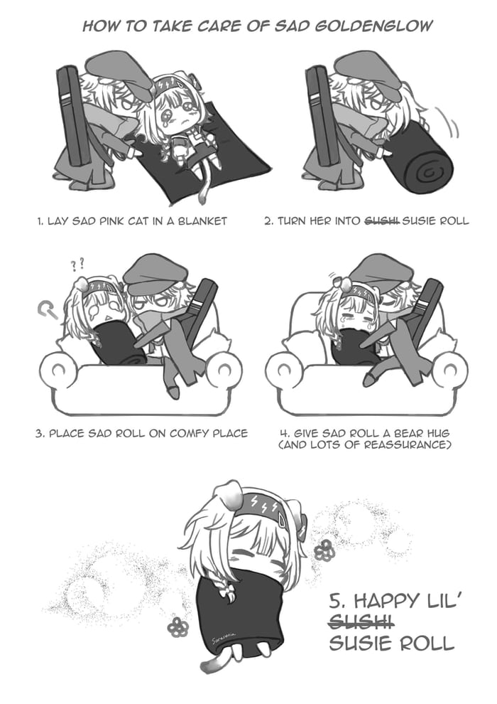 Sad Shushi Rool How to take care of sad Goldenglow 😿 - 9GAG