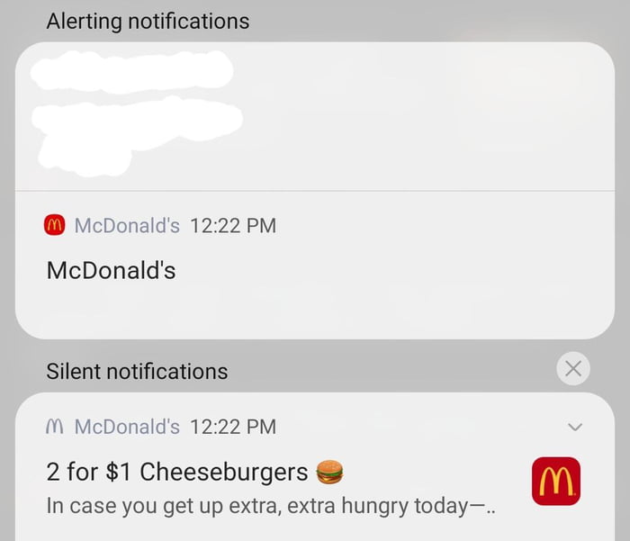 The McDonald's app sends a blank sound notification along with it's