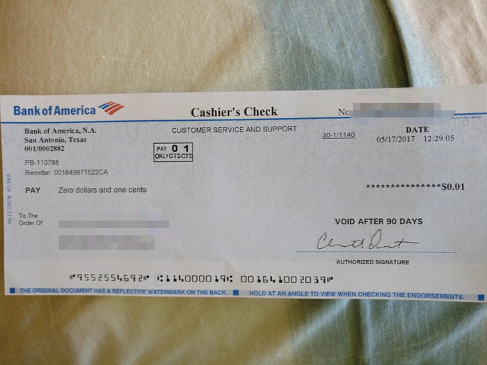 Bank Of America Sent Me A Check For A Penny 9GAG