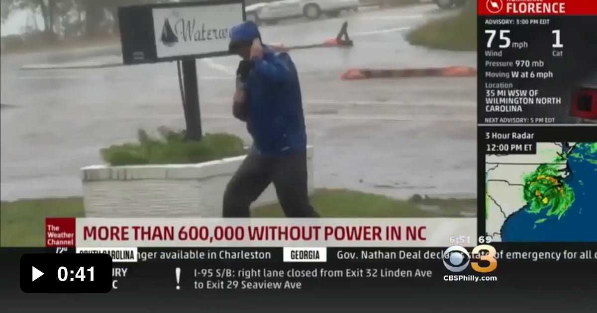 Weather Reporter Faking High Winds During Coverage Of Hurricane Florence 9gag 4639