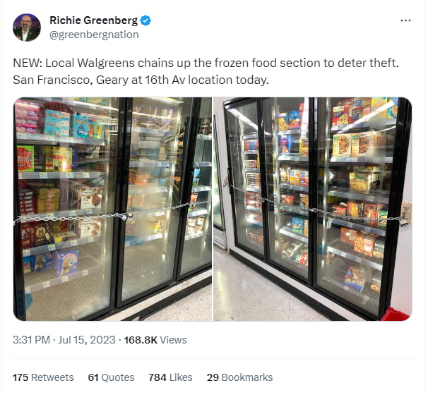 Walgreens chains up the frozen food section to deter theft. - 9GAG