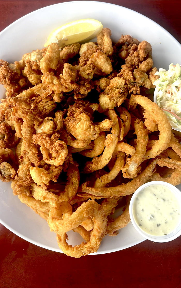 Clams and onion rings! Here on beautiful Cape Cod, Ma - 9GAG