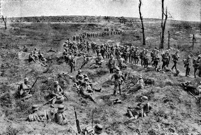 German soldiers advance through the Somme wasteland during Operation ...