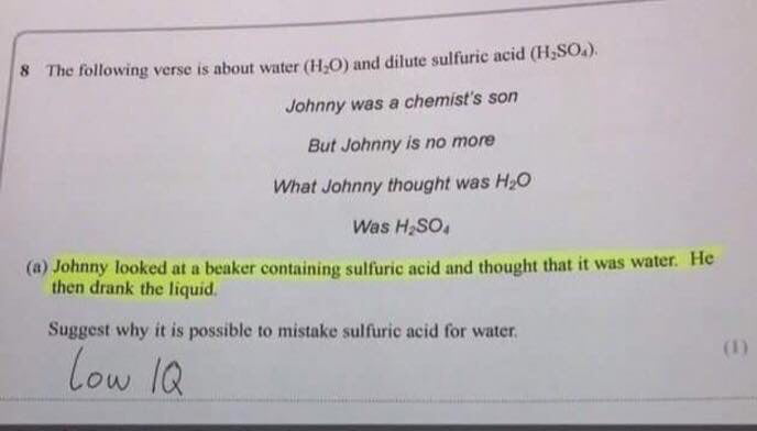 What johnny thought discount was h2o was h2so4