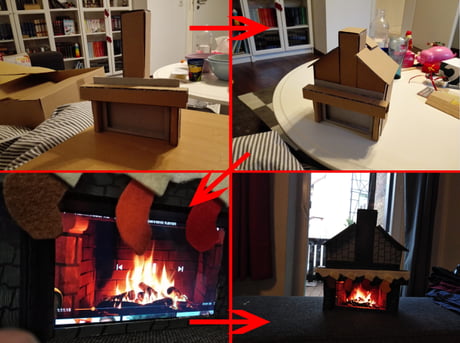 Low Budget Xmas Fireplace Cardboard Paint Smartphone And 10h