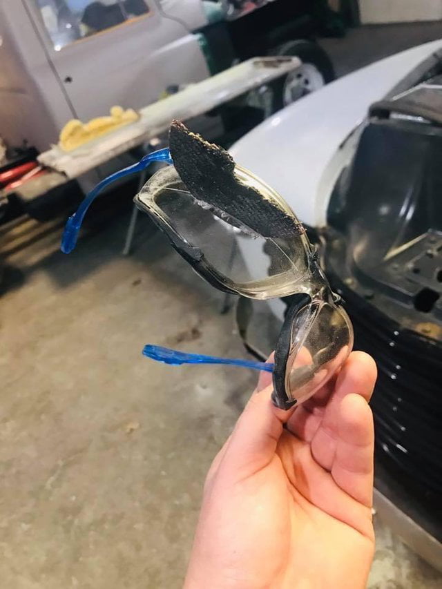 Safety glasses saved this guy's eye while angle grinding 9GAG
