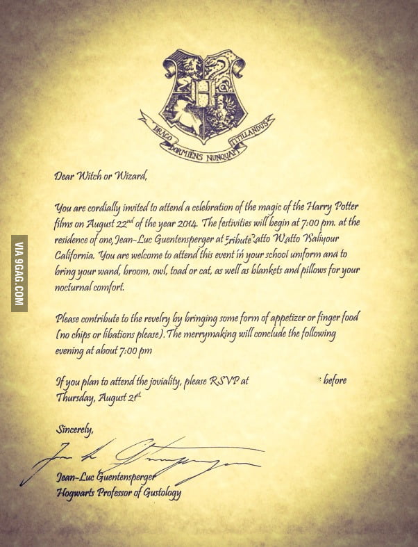 The invitation I made for my upcoming Harry Potter marathon. - 9GAG