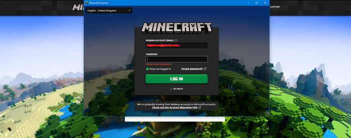 The Minecraft password recovery screen perfectly lines up with the game ...