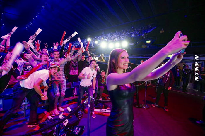 Sjokz in her leather dress at LoL worlds this year - 9GAG
