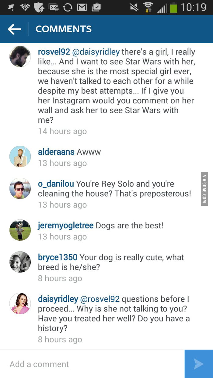Star Wars Actress Daisy Ridley Replied Me On Instagram 9gag