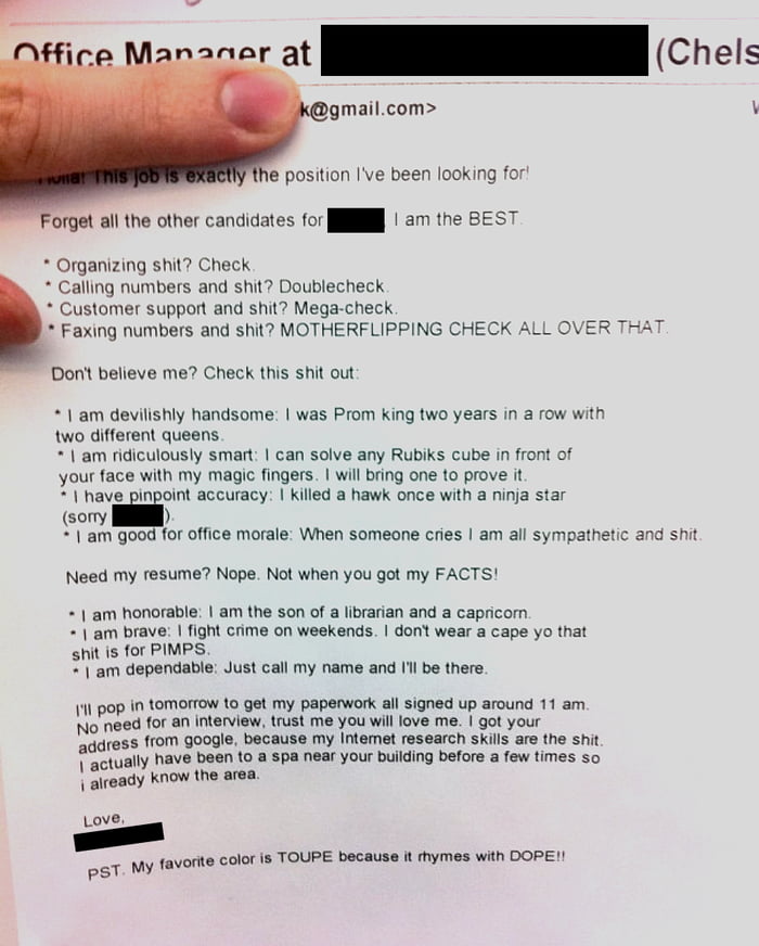 Best resume/cover letter submitted yet! - 9GAG