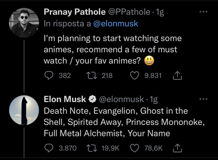 Top 10 Anime Mentioned By Elon Musk on Twitter  Animesoulking
