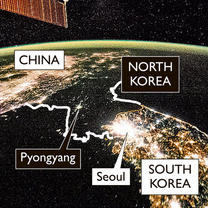 North Korea at Night Compared to Other Countries - 9GAG