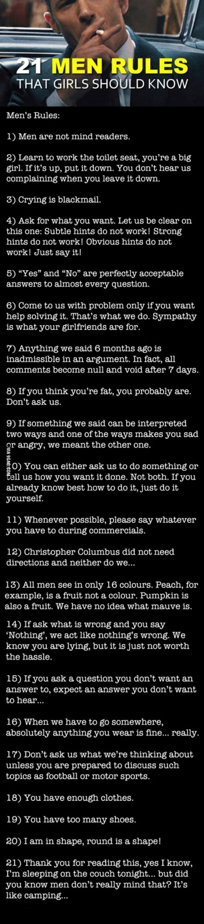 21 Men Rules That Every Girl Should Know 9GAG