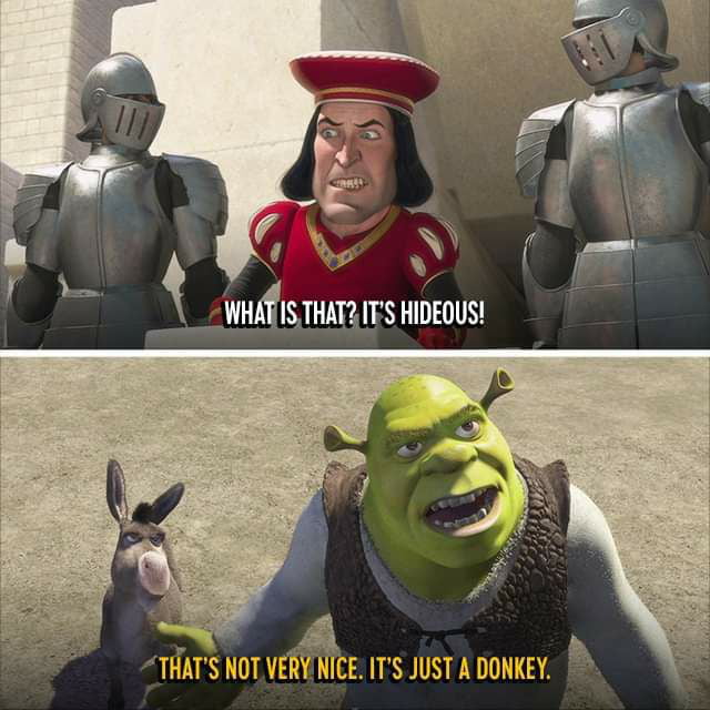 Shrek throwing grenades. But I love Donkey's expression. - 9GAG